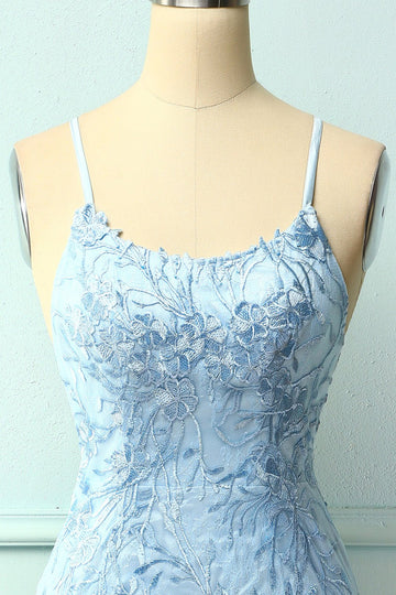 Cintas de espaguete azul céu vestido bodycon